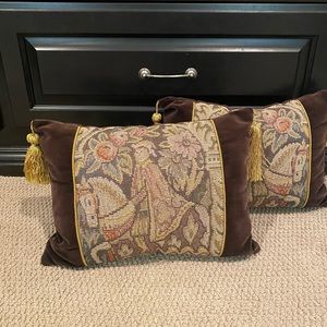 Velvet and tapestry accent pillows